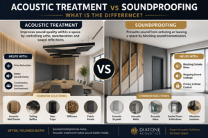 Acoustic Treatment vs Soundproofing – What’s the Difference?
how to reduce echo in a room
how to soundproof a room
acoustic panels vs soundproofing
room echo solutions
office noise reduction solutions
